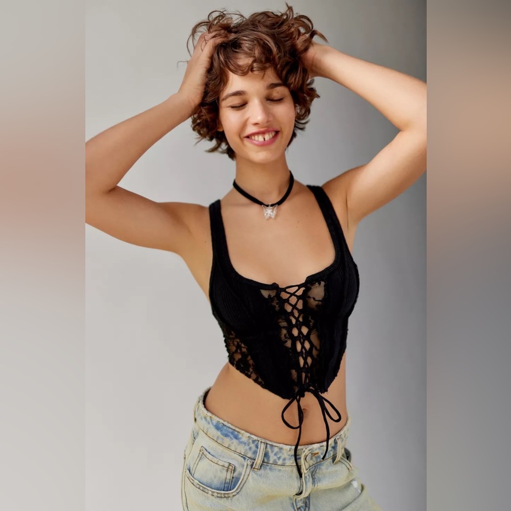Urban Outfitters Semi Sheer Lace Corset Top